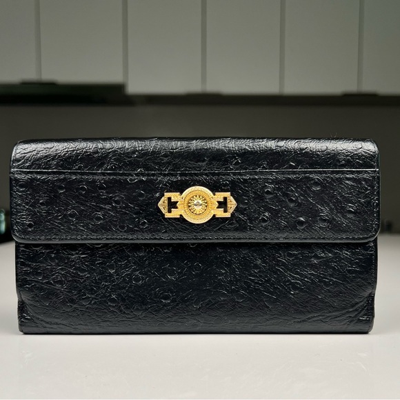 Versace Handbags - Versace Exotic Ostrich Leather Medusa Long Wallet